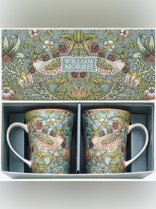 William Morris Other - WILLIAM MORRIS NWT 2pc fine china strawberry thief mugs -blue